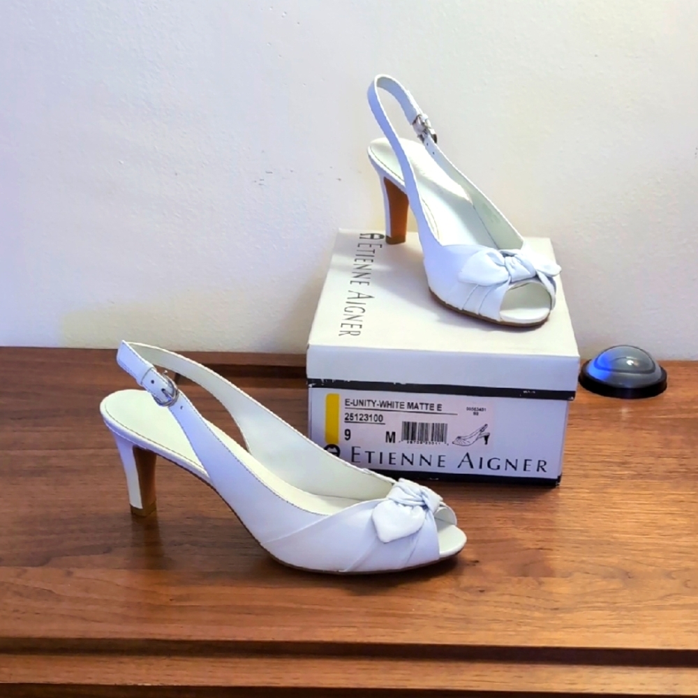 Etienne Aigner White Heels with Slingback and Peep Toe